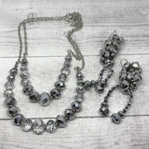 Curated bundle gunmetal crystal jewelry set necklace and earrings
